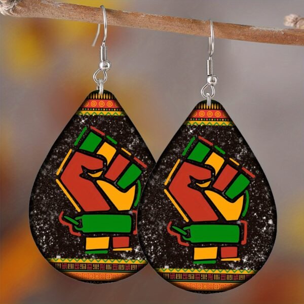 9 Pairs, Juneteenth Earrings Set, Black Red Yellow Green Flag Colors, African Map & 1865 Heart Design, Double-Sided Vintage PU Leather Ear Accessories, Ladies Fashion Celebrating Black History Month, Party Gift - Image 6