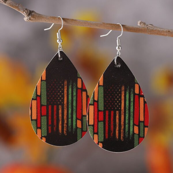 9 Pairs, Juneteenth Earrings Set, Black Red Yellow Green Flag Colors, African Map & 1865 Heart Design, Double-Sided Vintage PU Leather Ear Accessories, Ladies Fashion Celebrating Black History Month, Party Gift - Image 2