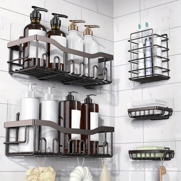 5 Pack Rustproof Stainless Steel Adhesive Shower Caddy, Large Capacity No Drilling Shelves for Bathroom Storage & Home Decor - Image 7