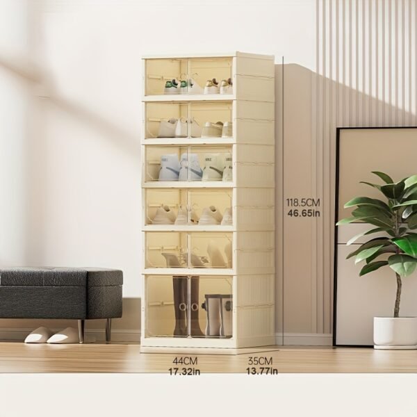 Foldable Shoe Rack - Transparent, Stackable Plastic Storage Boxes with Doors for Closets, Easy to Assemble - Image 3