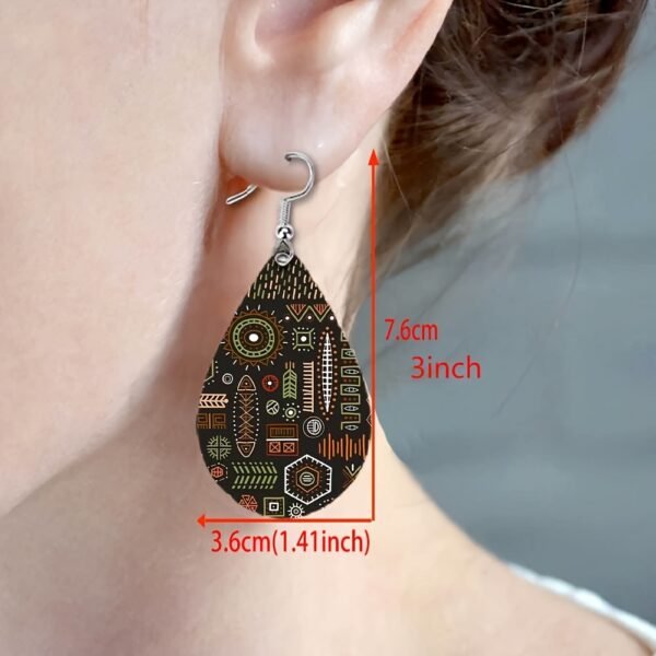Bohemian Double-Sided Printed Wooden Teardrop Earrings with African Tribal Scarf Patterns, a Gift for Women And . - Image 5
