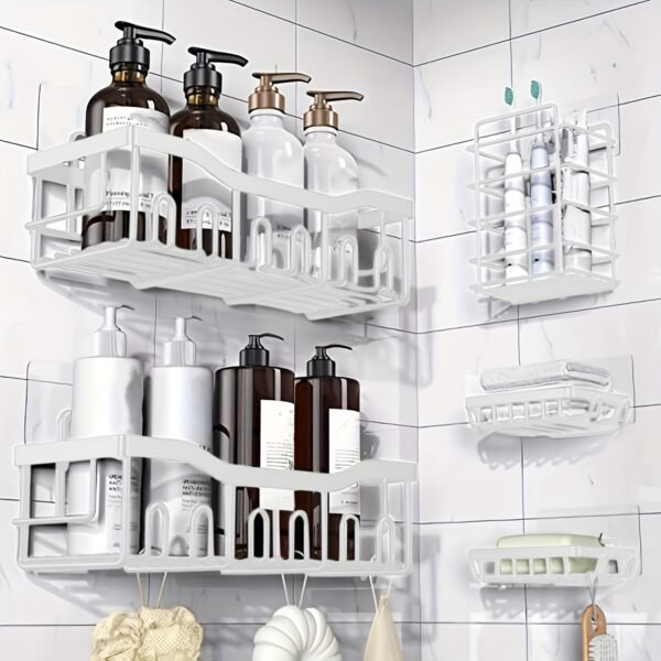 5 Pack Rustproof Stainless Steel Adhesive Shower Caddy, Large Capacity No Drilling Shelves for Bathroom Storage & Home Decor - Image 5