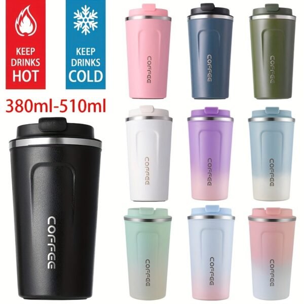 380ml/510ml Double Wall Stainless Steel 1pc Insulated Coffee Mug, Leak-Proof, Portable, Sealable Lid, BPA-Free, Ideal for Outdoor Camping, Travel, Sports, Gym, Car Use, Hot and Cold Beverages, Perfect Gift