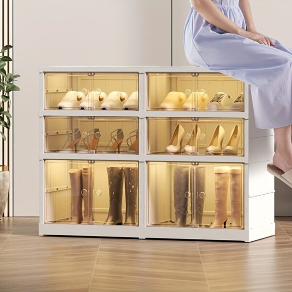 Thick Transparent Shoe Boxes with Lids, Foldable And Stackable Shoe Racks, Freely Combinable, Plastic Sneaker Containers, Space-Saving Storage Organizers Suitable for Hallways, Bedrooms, Homes, Dormitories, And More. - Image 2