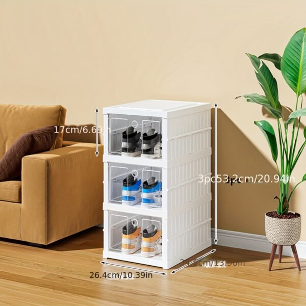 1pc Stackable Folding Shoe Box - Space Saving, Dust Proof, 2/3/6/9-Tier Storage Organizer with Door for Entryway, Bedroom, Home, Dorm - Compact, Versatile, Easy Assembly, Multi-Functional Design - Image 5