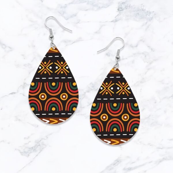 Bohemian Double-Sided Printed Wooden Teardrop Earrings with African Tribal Scarf Patterns, a Gift for Women And . - Image 9