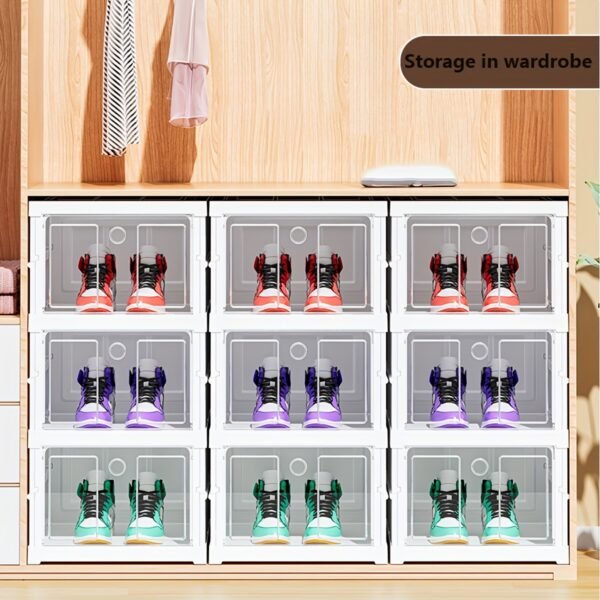 1pc Stackable Folding Shoe Box - Space Saving, Dust Proof, 2/3/6/9-Tier Storage Organizer with Door for Entryway, Bedroom, Home, Dorm - Compact, Versatile, Easy Assembly, Multi-Functional Design - Image 2