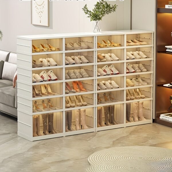 Thick Transparent Shoe Boxes with Lids, Foldable And Stackable Shoe Racks, Freely Combinable, Plastic Sneaker Containers, Space-Saving Storage Organizers Suitable for Hallways, Bedrooms, Homes, Dormitories, And More. - Image 5