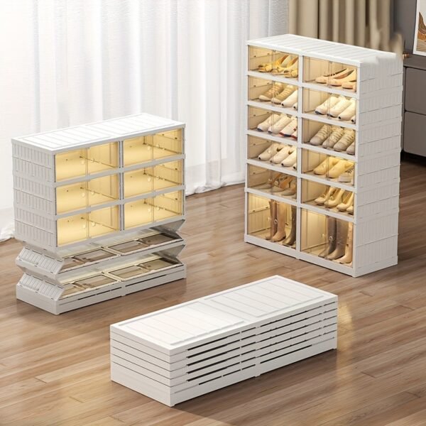 Thick Transparent Shoe Boxes with Lids, Foldable And Stackable Shoe Racks, Freely Combinable, Plastic Sneaker Containers, Space-Saving Storage Organizers Suitable for Hallways, Bedrooms, Homes, Dormitories, And More.