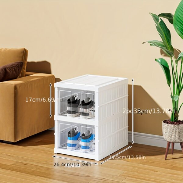 1pc Stackable Folding Shoe Box - Space Saving, Dust Proof, 2/3/6/9-Tier Storage Organizer with Door for Entryway, Bedroom, Home, Dorm - Compact, Versatile, Easy Assembly, Multi-Functional Design - Image 3