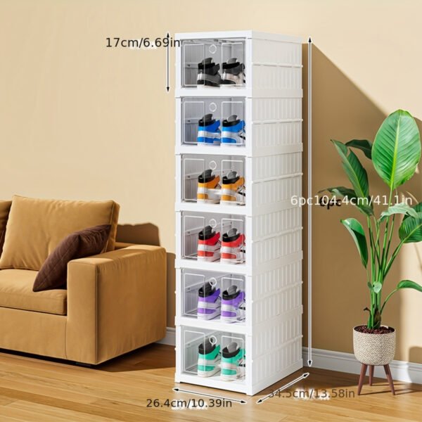 1pc Stackable Folding Shoe Box - Space Saving, Dust Proof, 2/3/6/9-Tier Storage Organizer with Door for Entryway, Bedroom, Home, Dorm - Compact, Versatile, Easy Assembly, Multi-Functional Design - Image 7