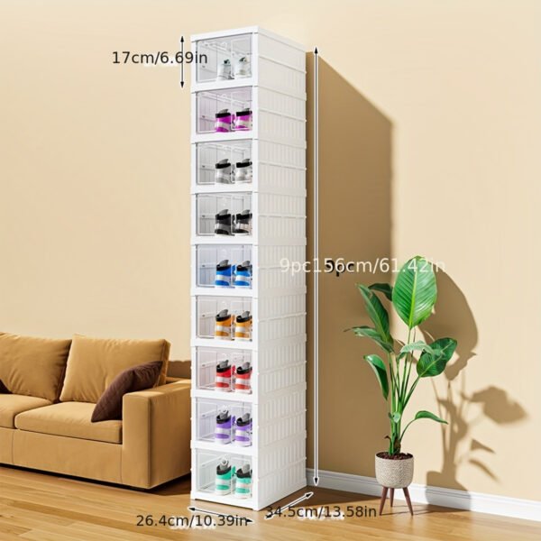 1pc Stackable Folding Shoe Box - Space Saving, Dust Proof, 2/3/6/9-Tier Storage Organizer with Door for Entryway, Bedroom, Home, Dorm - Compact, Versatile, Easy Assembly, Multi-Functional Design - Image 9