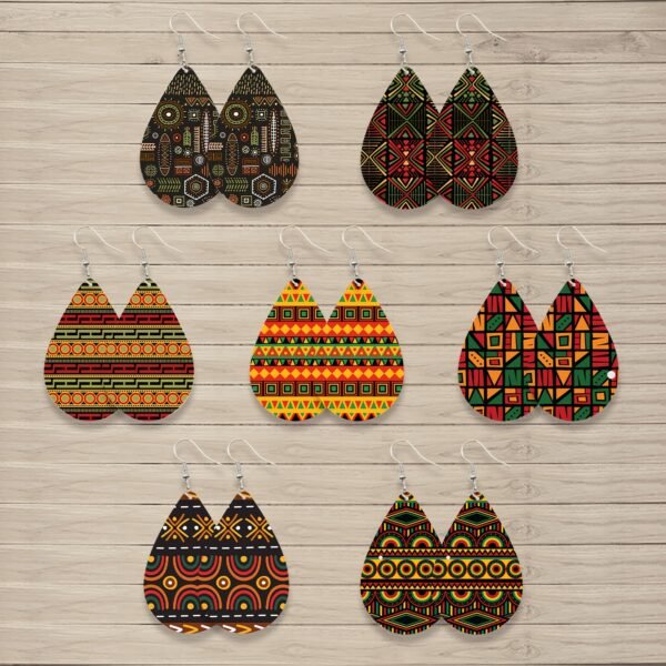 Bohemian Double-Sided Printed Wooden Teardrop Earrings with African Tribal Scarf Patterns, a Gift for Women And .