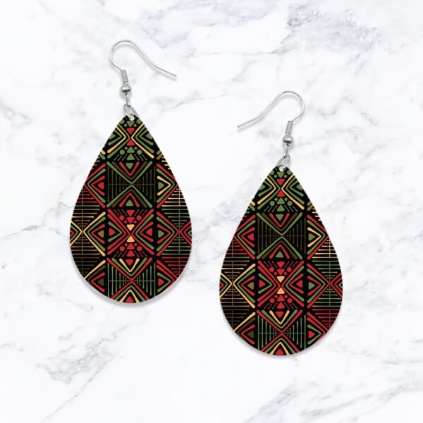 Bohemian Double-Sided Printed Wooden Teardrop Earrings with African Tribal Scarf Patterns, a Gift for Women And . - Image 4