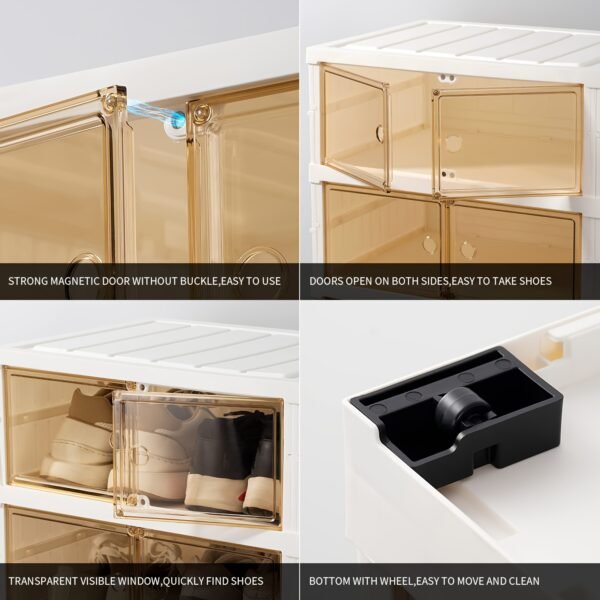 1pc 6/9-Tier Foldable Shoe Rack For Closet, Plastic Shoe Shelf, Collapsible Shoes Storage Box, Stackable Clear Shoe Box With Door, Easy Assembly Shoe Cabinet, Living Room Entrance Bedroom Dorm Accessories, Storage And Organization - Image 5