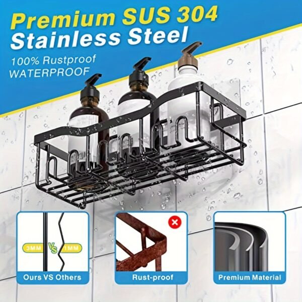 5 Pack Rustproof Stainless Steel Adhesive Shower Caddy, Large Capacity No Drilling Shelves for Bathroom Storage & Home Decor - Image 4