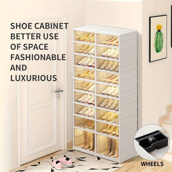 1pc 6/9-Tier Foldable Shoe Rack For Closet, Plastic Shoe Shelf, Collapsible Shoes Storage Box, Stackable Clear Shoe Box With Door, Easy Assembly Shoe Cabinet, Living Room Entrance Bedroom Dorm Accessories, Storage And Organization - Image 6