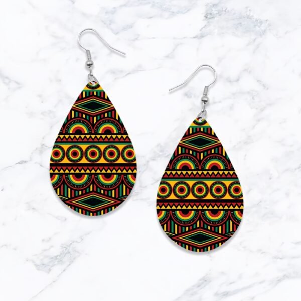Bohemian Double-Sided Printed Wooden Teardrop Earrings with African Tribal Scarf Patterns, a Gift for Women And . - Image 10