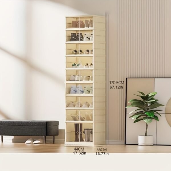 Foldable Shoe Rack - Transparent, Stackable Plastic Storage Boxes with Doors for Closets, Easy to Assemble - Image 4