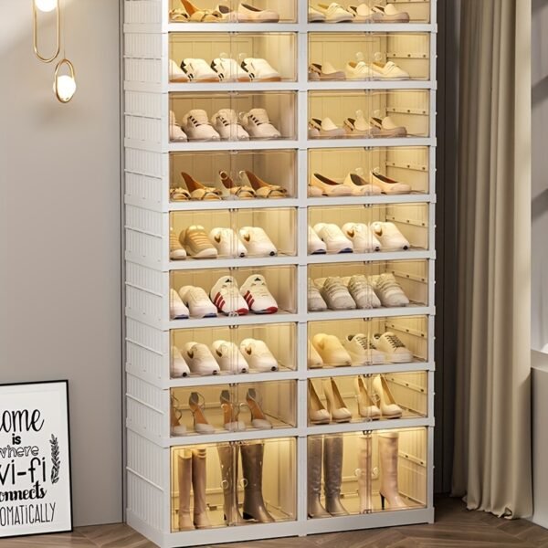 Thick Transparent Shoe Boxes with Lids, Foldable And Stackable Shoe Racks, Freely Combinable, Plastic Sneaker Containers, Space-Saving Storage Organizers Suitable for Hallways, Bedrooms, Homes, Dormitories, And More. - Image 6