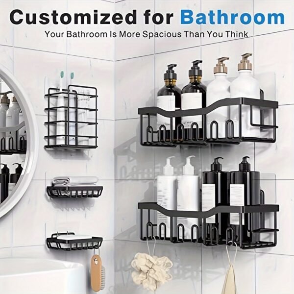5 Pack Rustproof Stainless Steel Adhesive Shower Caddy, Large Capacity No Drilling Shelves for Bathroom Storage & Home Decor