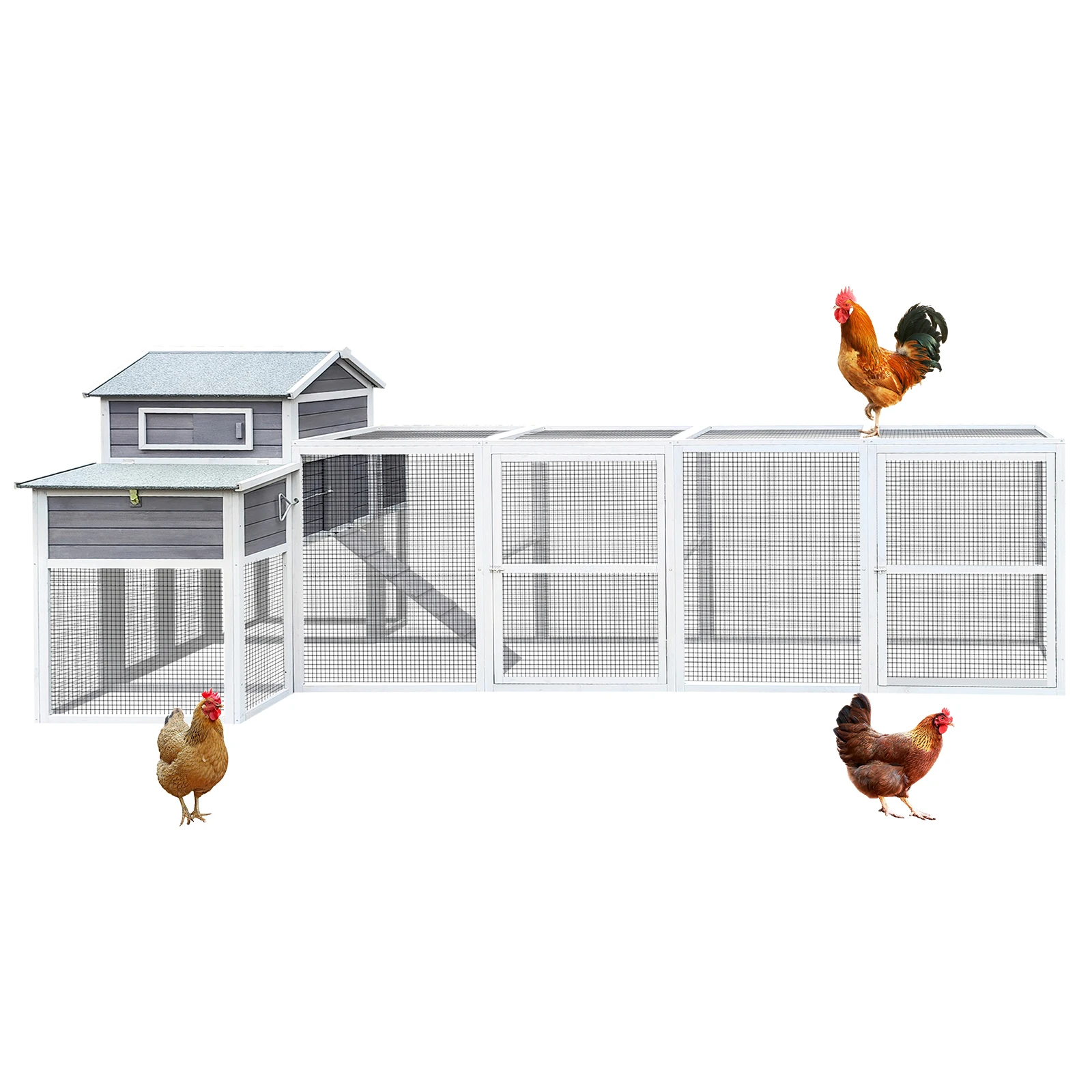 150" Extra Large Chicken Coop- Outdoor Wooden Hen House with Black Rust-Proof Metal Wire, 2 Nesting Boxes, 5 Perches for Poultry